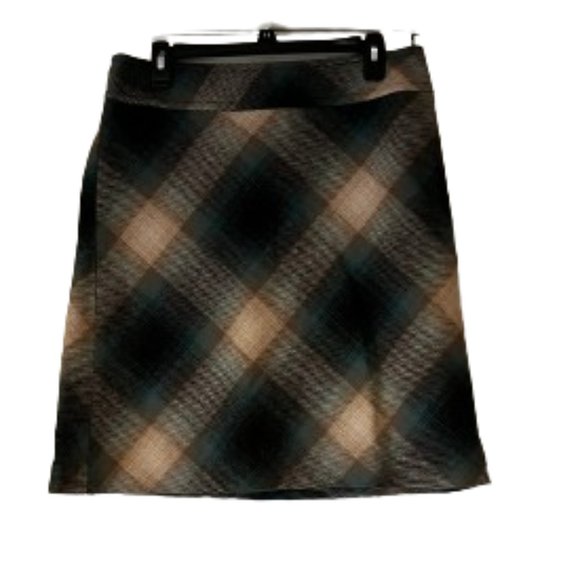 Loft Plaid A-Line Green/Tan Skirt, Lined, 48% Wool - 8 - Picture 1 of 5
